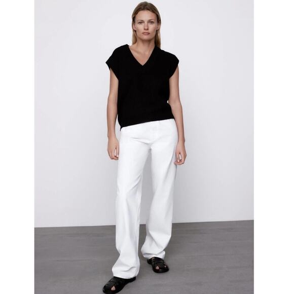 ZARA Oversized Rib Knit Sleeveless V-Neck Pullover Sweater Vest Black Size Small - Picture 2 of 7